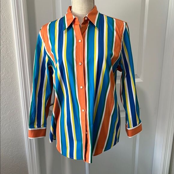 Ralph Lauren Orange and Blue Striped Shirt - Picture 1 of 10